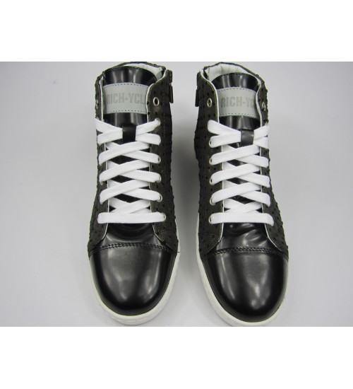 Deluxe handmade sneakers black leather&bronze designed